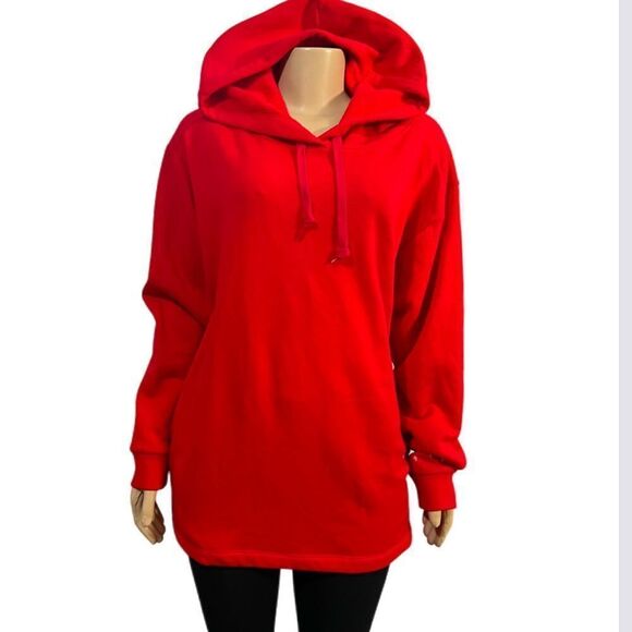 Victorias Secret Pink Cozy Fleece Hoodie Oversized Pullover long sleeve Red - Picture 1 of 5